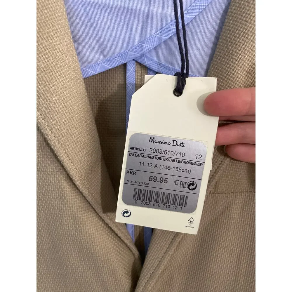 Massimo Dutti blazer NEW boys size 11-12 tan cotton classic preppy